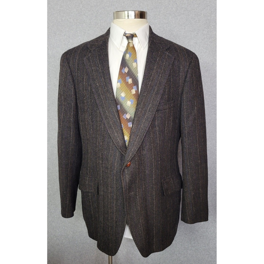 Chaps Ralph Lauren Mens Brown Herringbone Striped Wool Blazer Sport Coat USA 44?